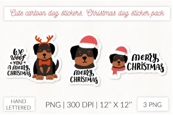 Christmas Dog Stickers. Puppy Rottweiler