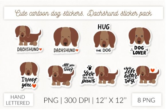 Cute Dog Stickers. Puppy Dachshund