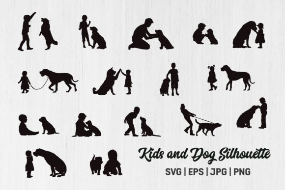 Kids and Dogs Silhouettes